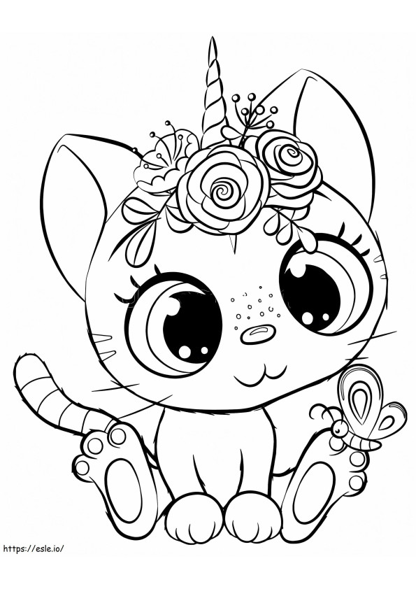 Unicorn Cat And Butterfly coloring page