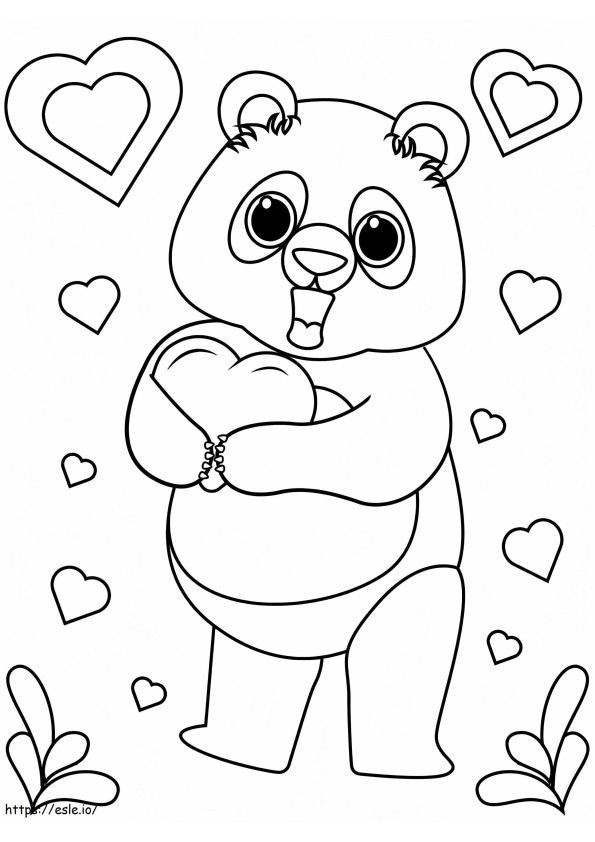 Panda con corazones para colorear