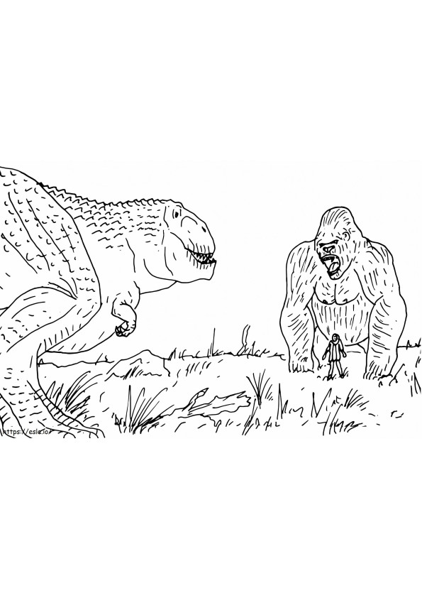 King Kong vs. Um Tiranossauro Rex para colorir