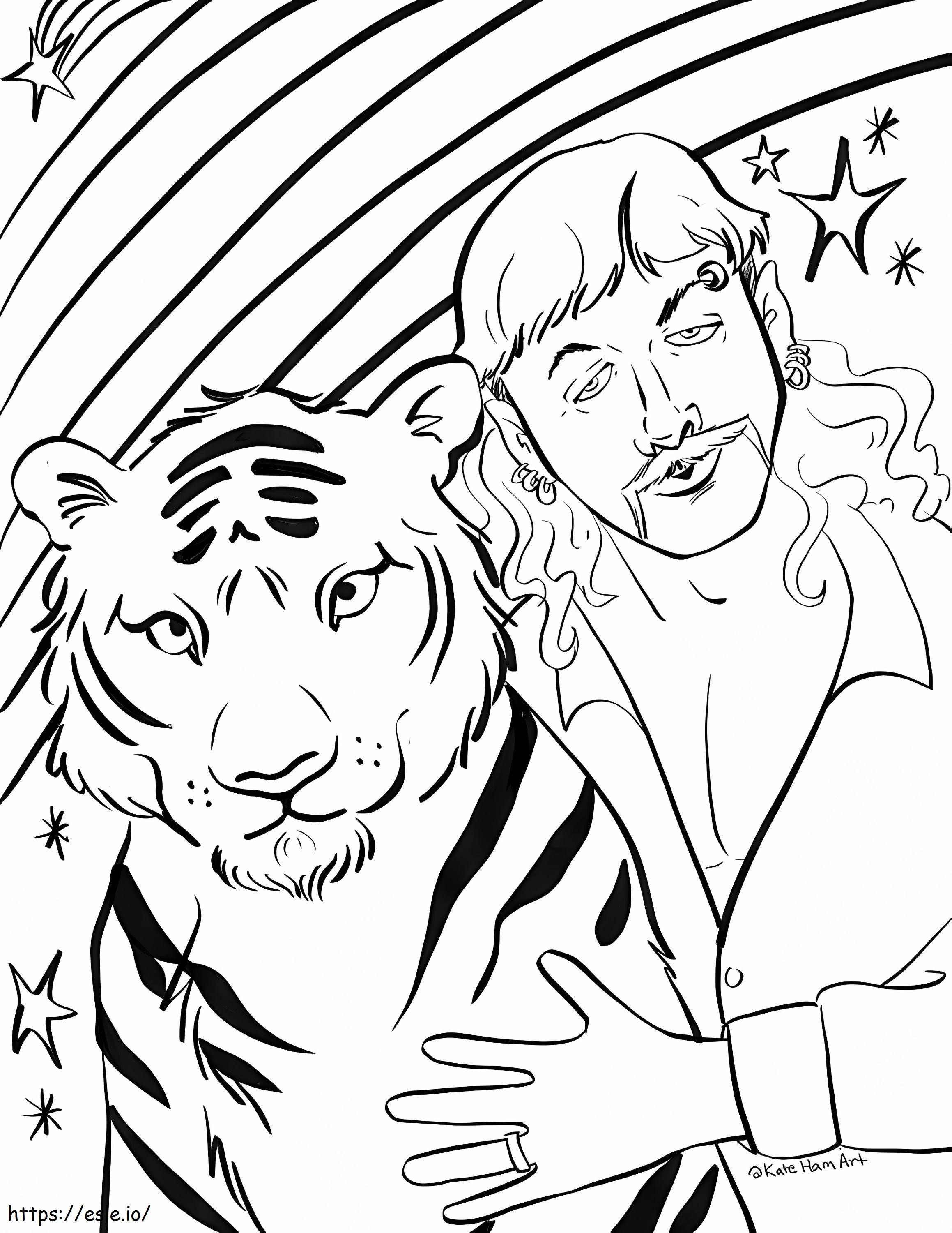 Henkilö Tiikerin kanssa värityskuva