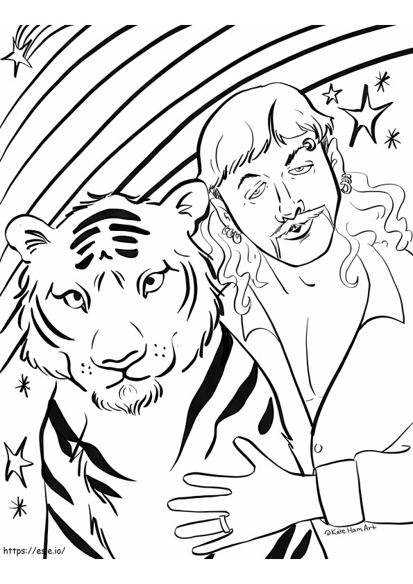 Coloriage Personne avec tigre à imprimer dessin