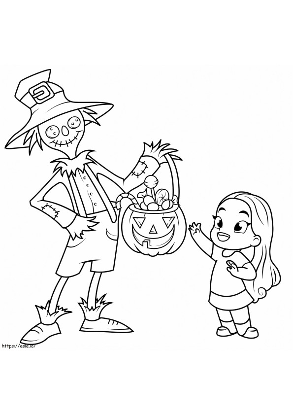 Söpö tyttö ja Scarecrow värityskuva