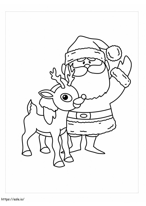 Papá Noel con renos para colorear