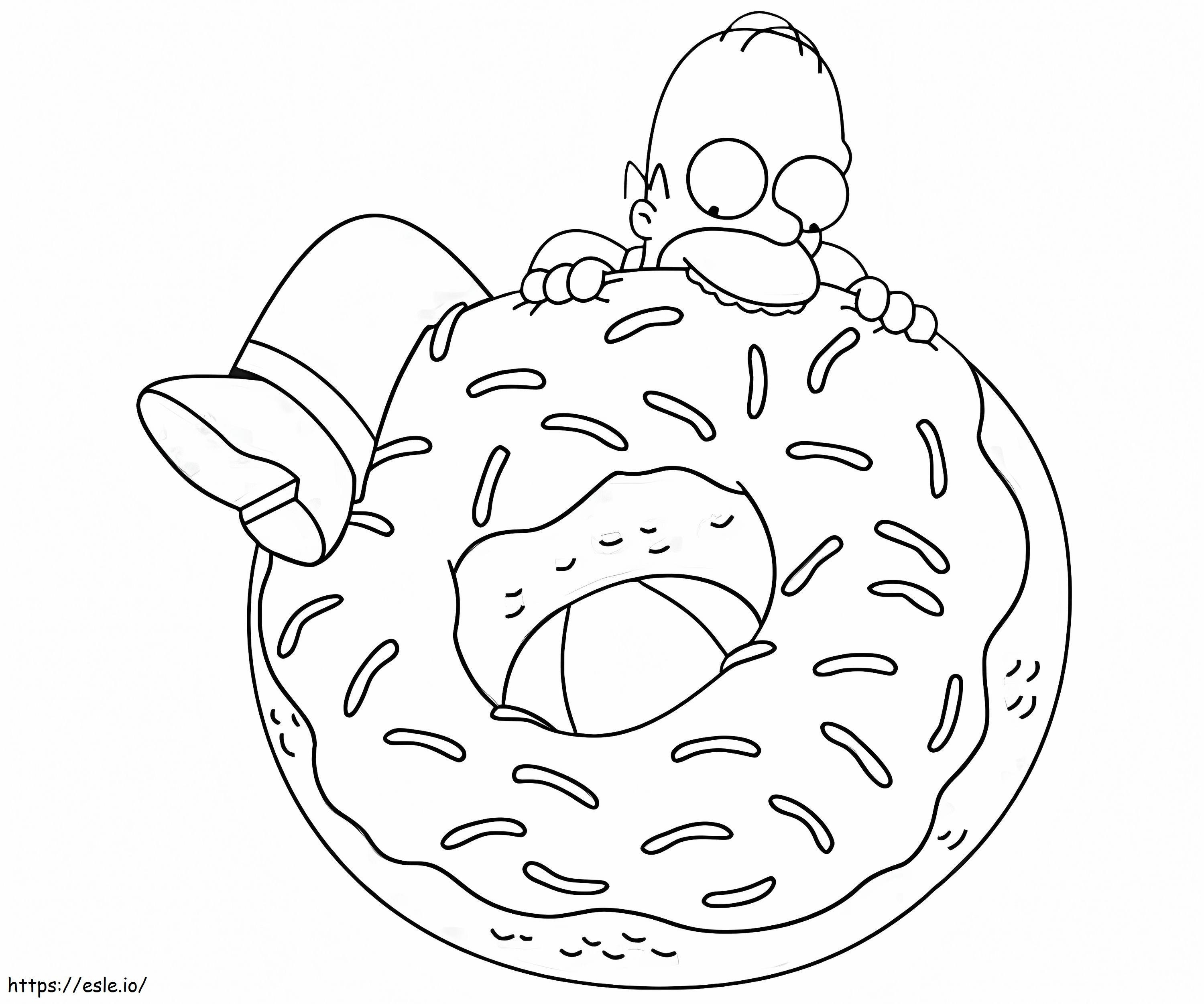 Homer Simpson com rosquinha grande para colorir