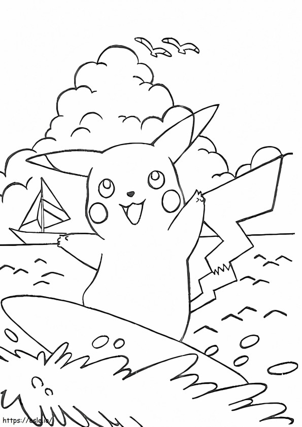Pikachu surfeando para colorear