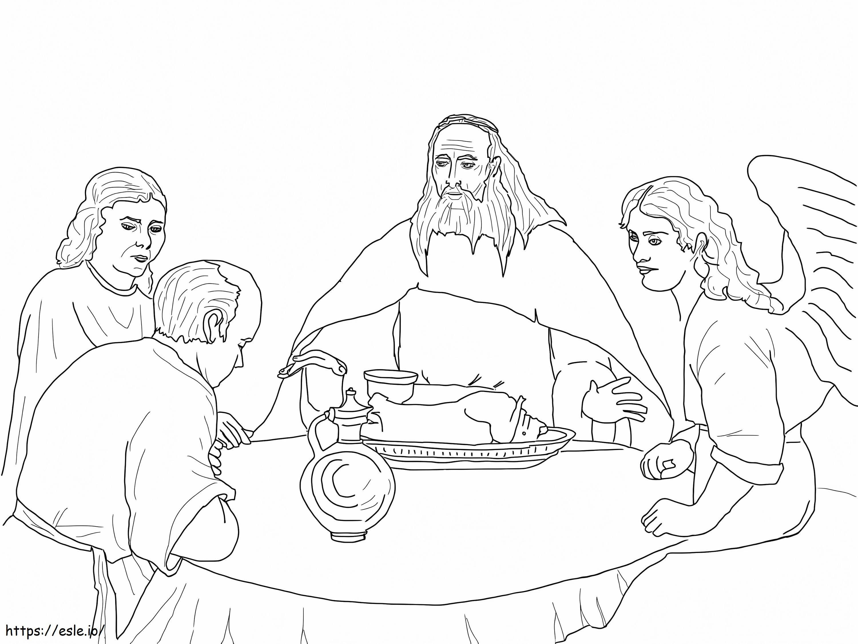 Coloriage Dieu et les anges rendent visite à Abraham à imprimer dessin