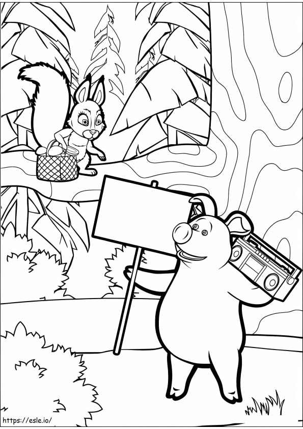 Coloriage Écureuils et cochon de Masha et l'ours à imprimer dessin
