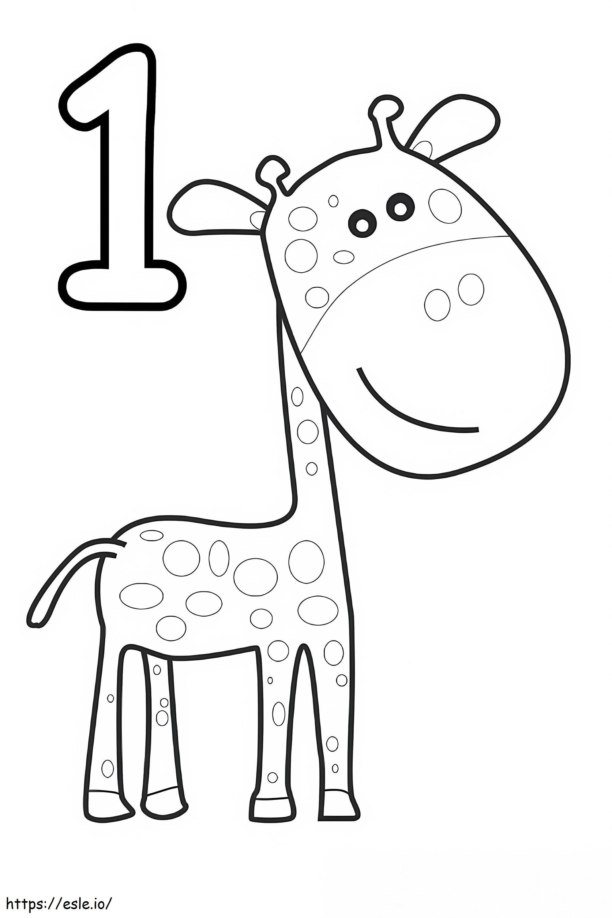 Número 1 e girafa sorridente para colorir