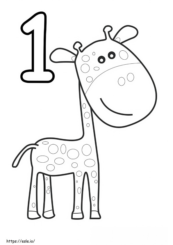 Número 1 e girafa sorridente para colorir