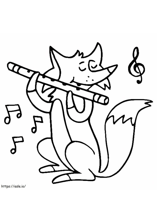 Raposa tocando flauta para colorir
