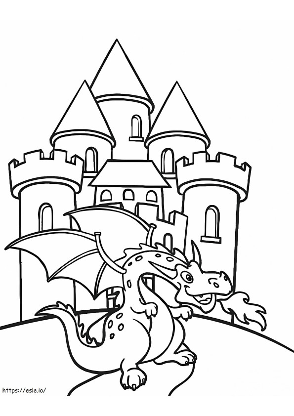 Dragão e castelo fofos para colorir