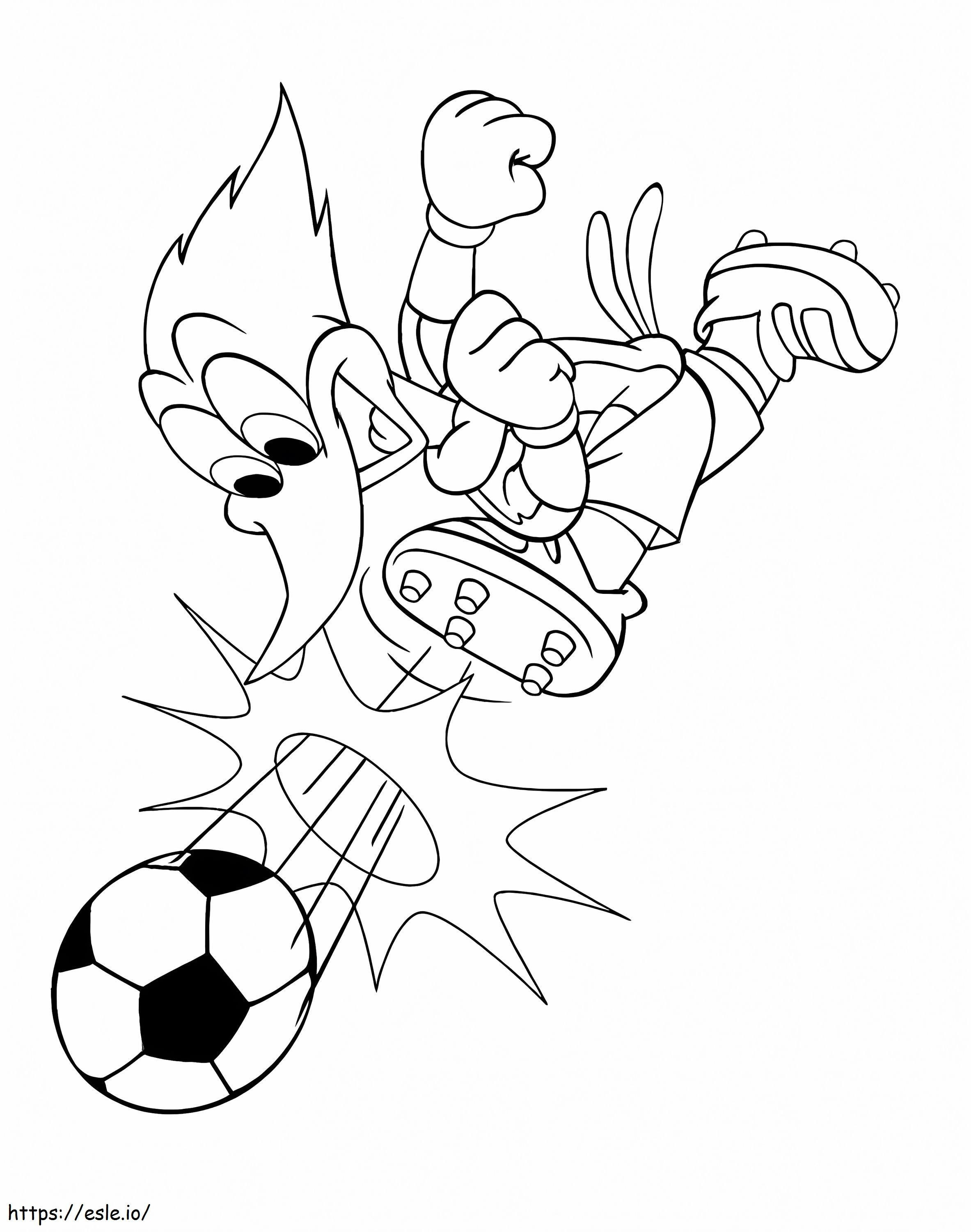 Coloriage Woody Woodpecker jouant au football à imprimer dessin