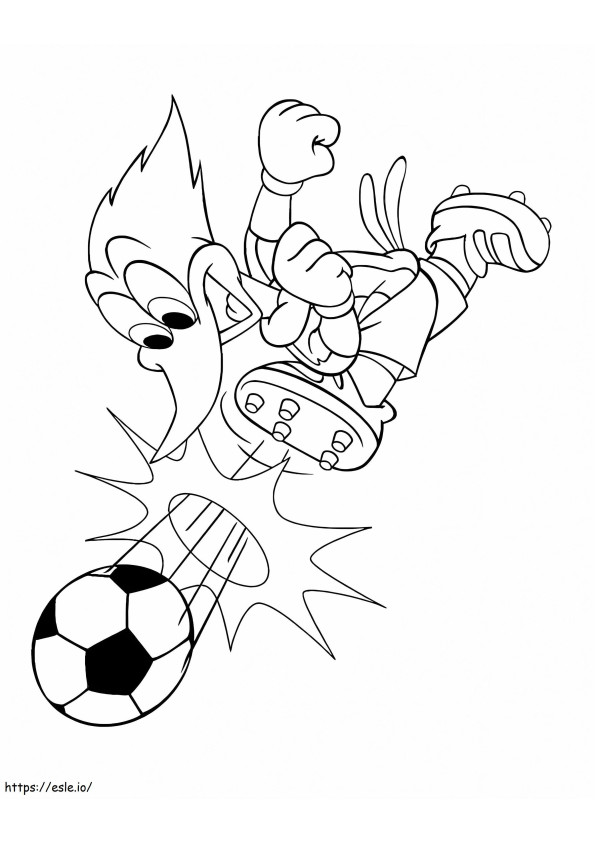 Woody Woodpecker jugando al fútbol para colorear