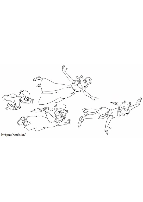Peter Pan And Friend Flying coloring page