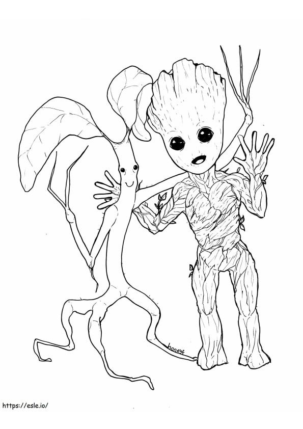 Groot e amigo para colorir