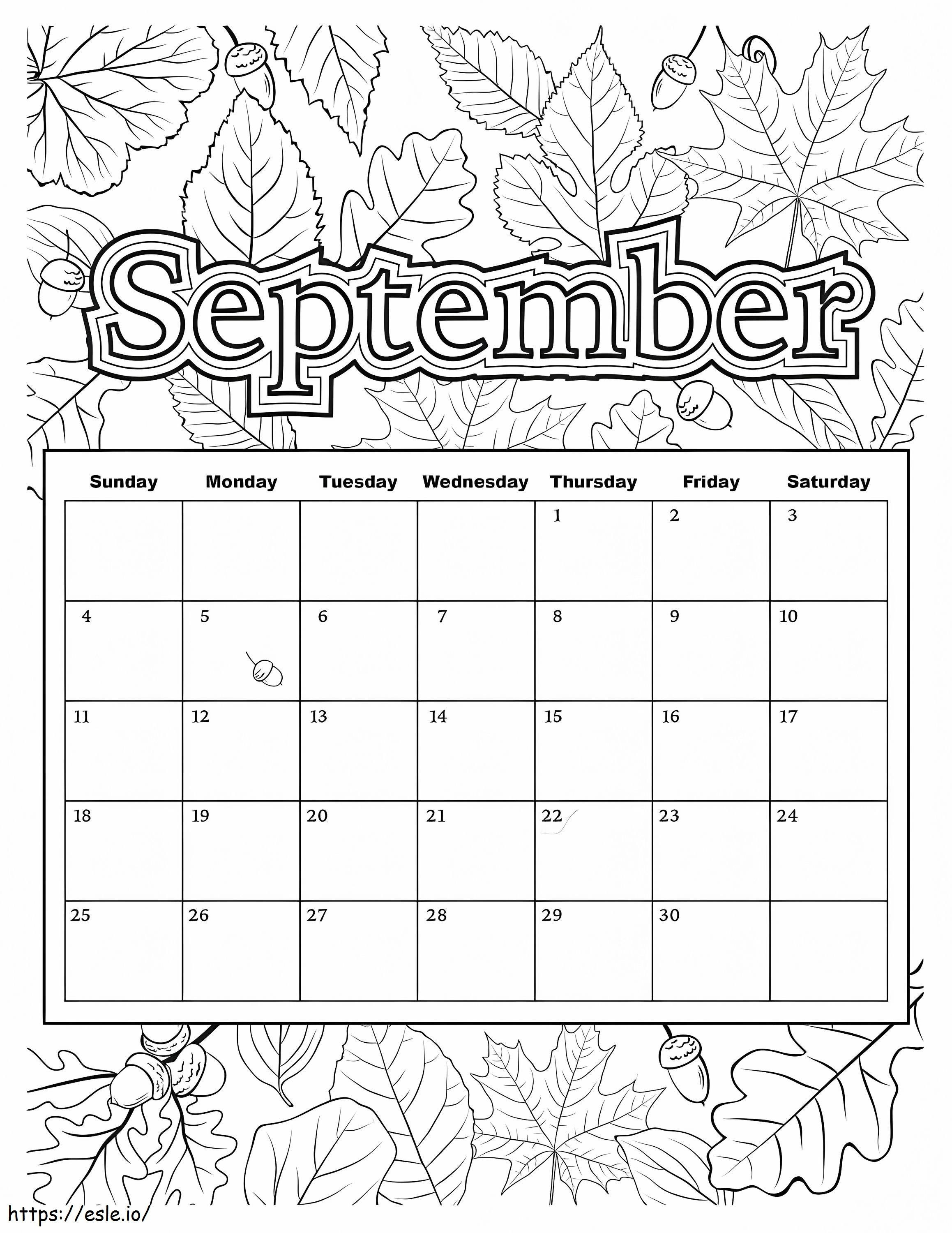 Calendario Septiembre para colorear