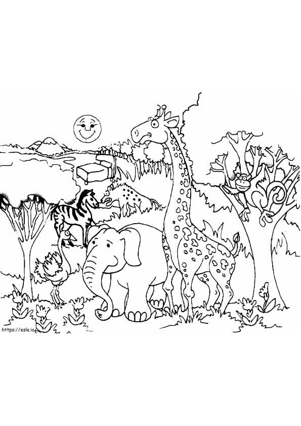 Giraffe And Animals In The Zoo coloring page