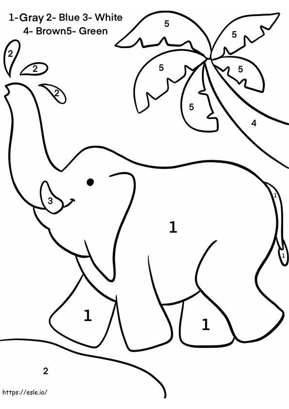 Cor fácil do elefante por número para colorir