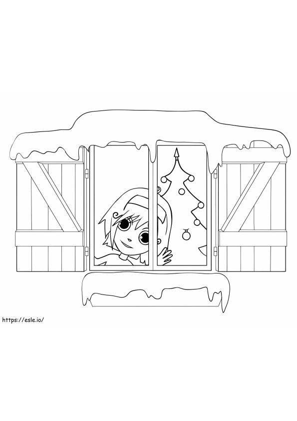 Girl Looking Out Window coloring page