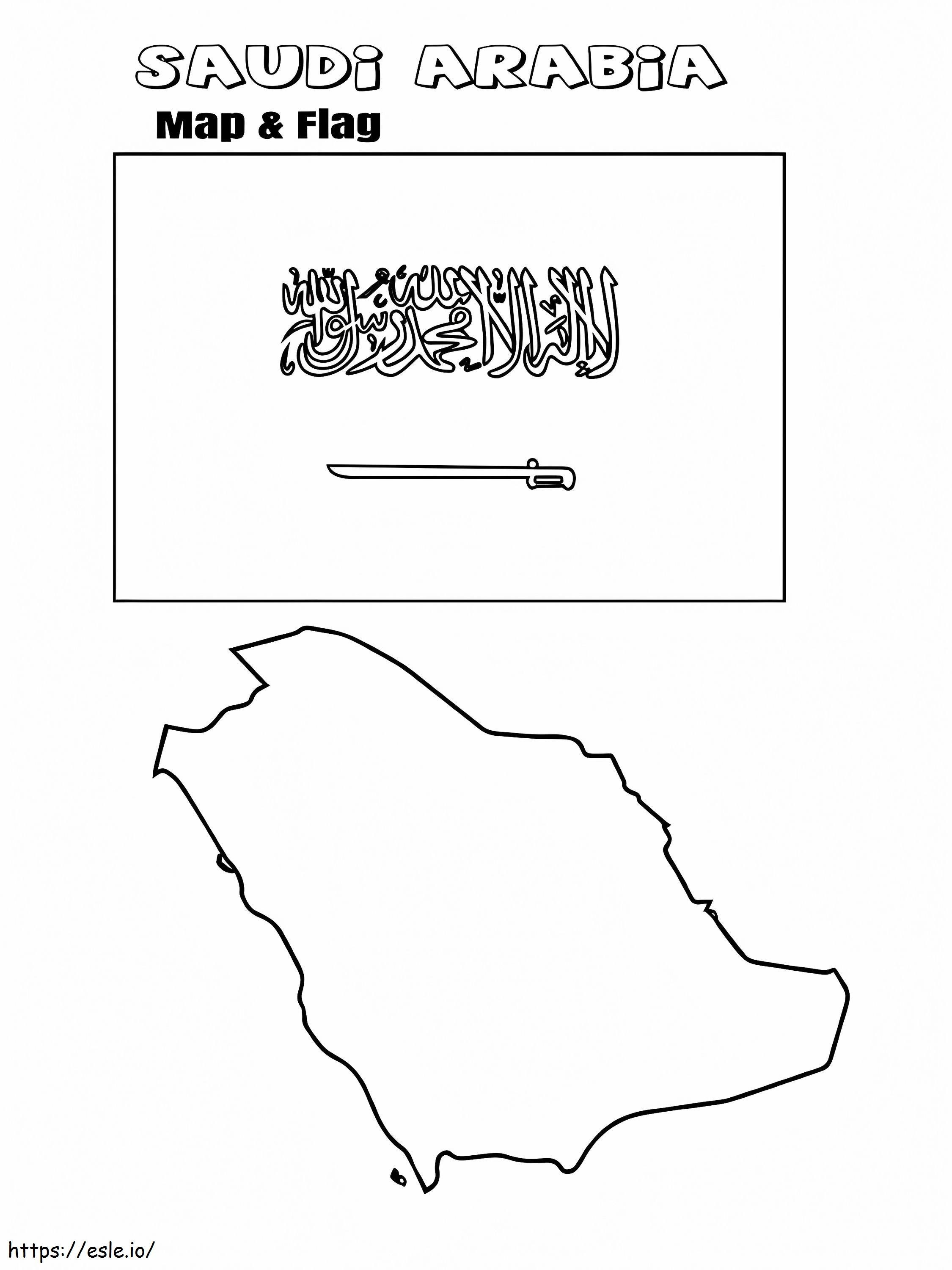 Saudi-Arabian lippu ja kartta värityskuva