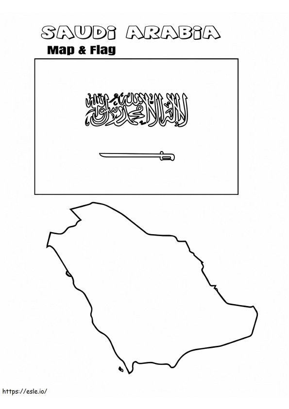 Coloriage Drapeau et carte de l'Arabie Saoudite à imprimer dessin