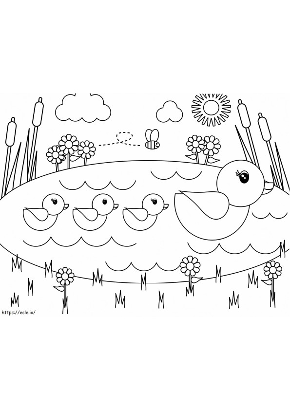 Family Duck In Spring coloring page