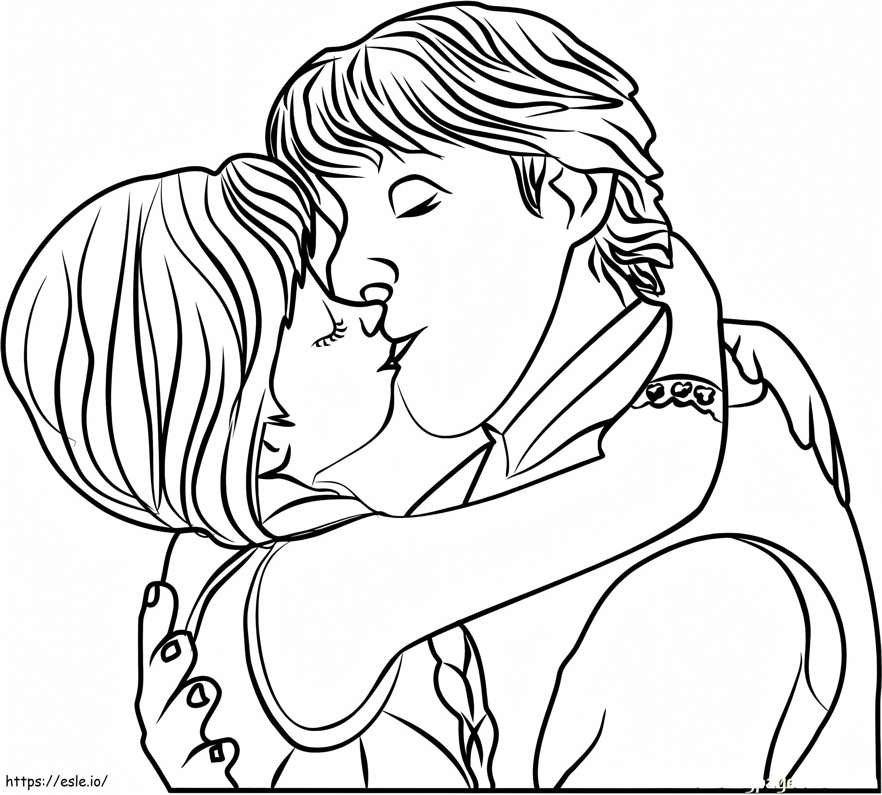 Kristoff e Anna se beijam para colorir