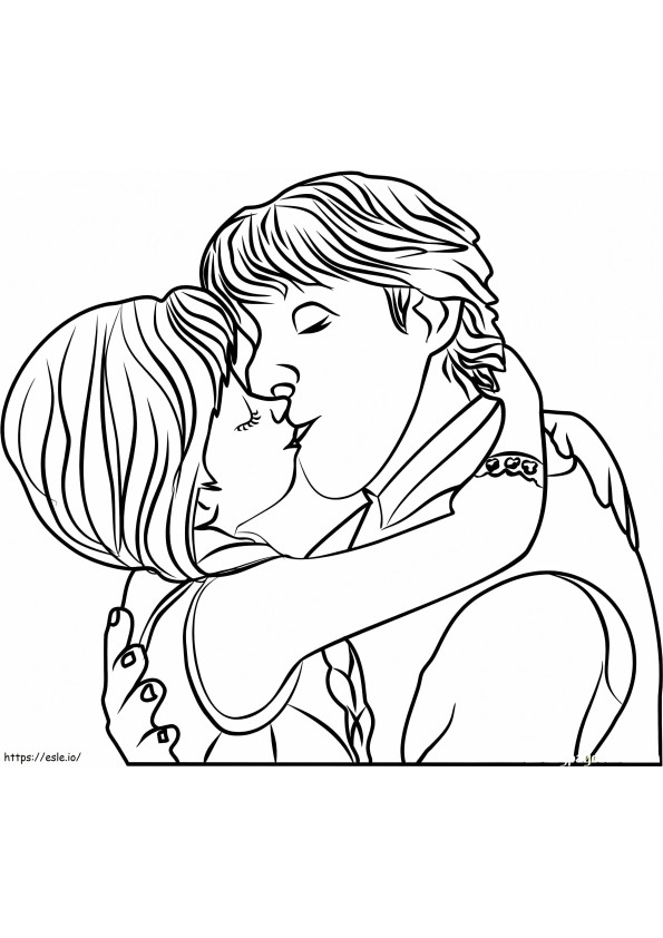 Coloriage Kristoff et Anna s'embrassent à imprimer dessin