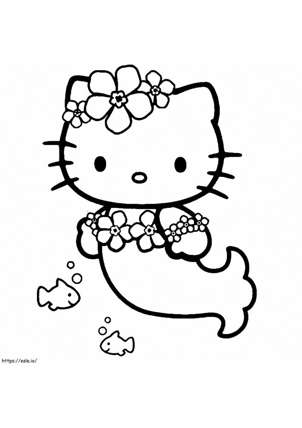 Coloriage Hello Kitty Sirène Et Deux Poissons à imprimer dessin