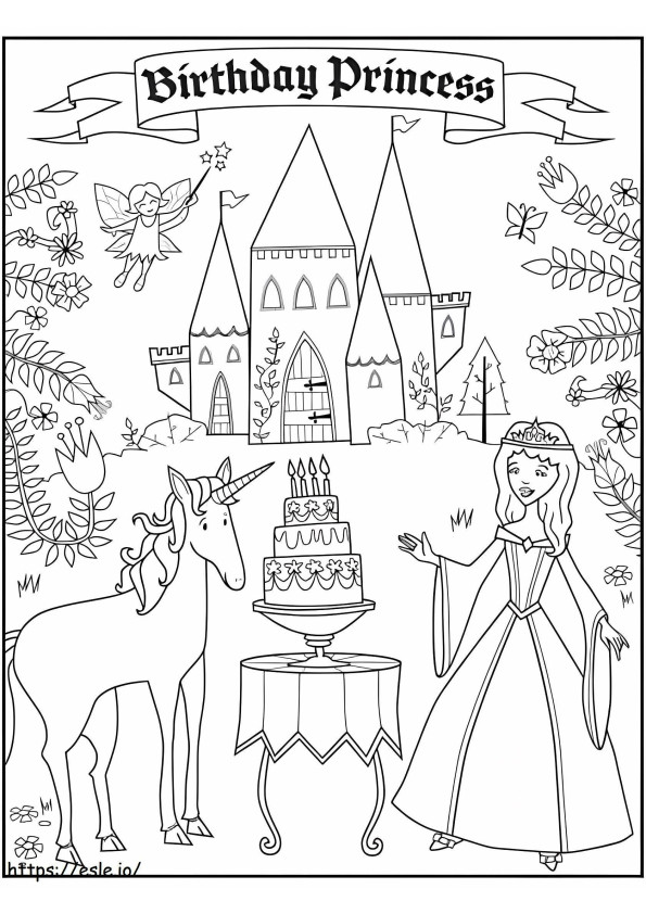 Coloriage Princesse d'anniversaire au château à imprimer dessin