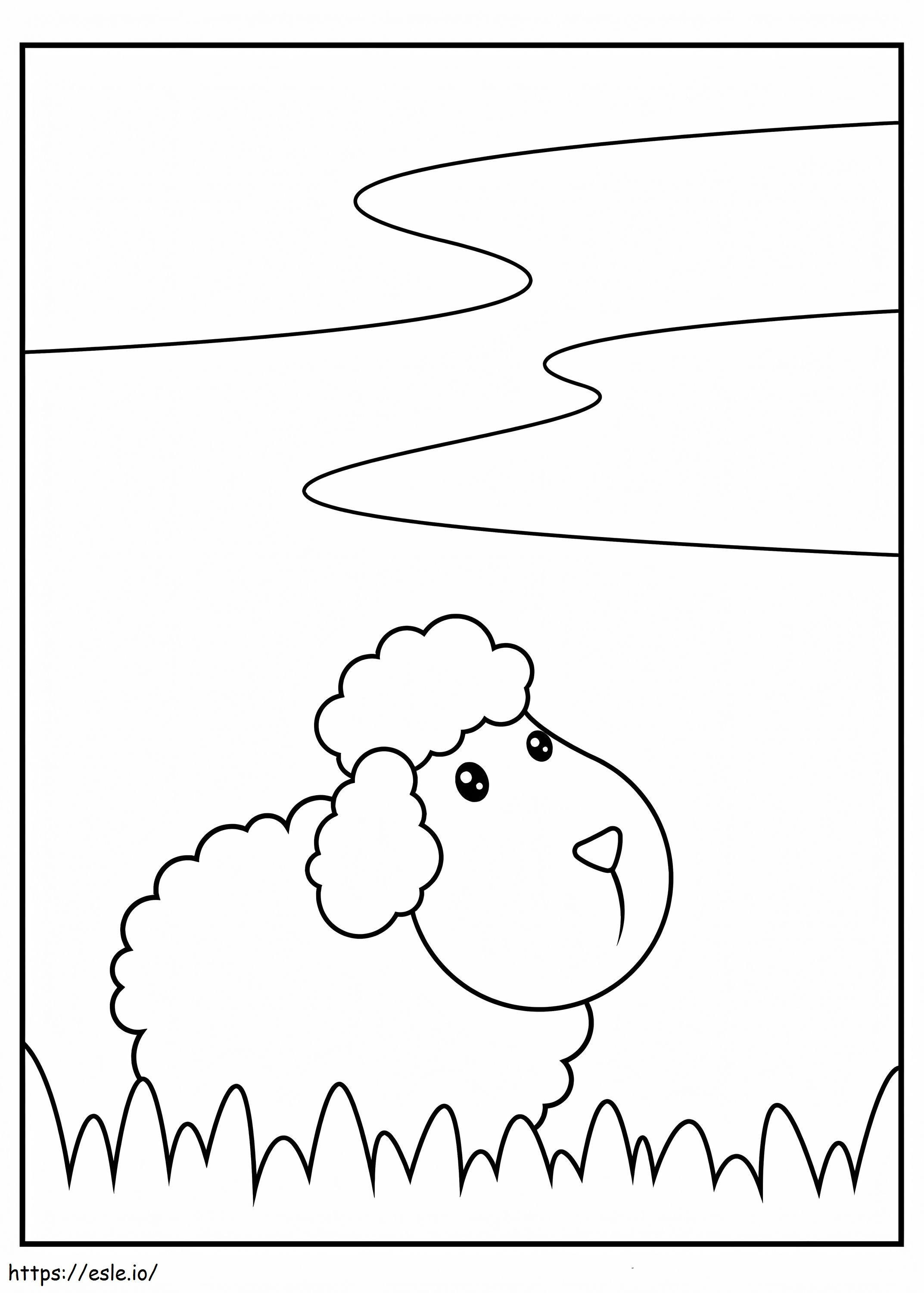 Linda oveja con hierba para colorear