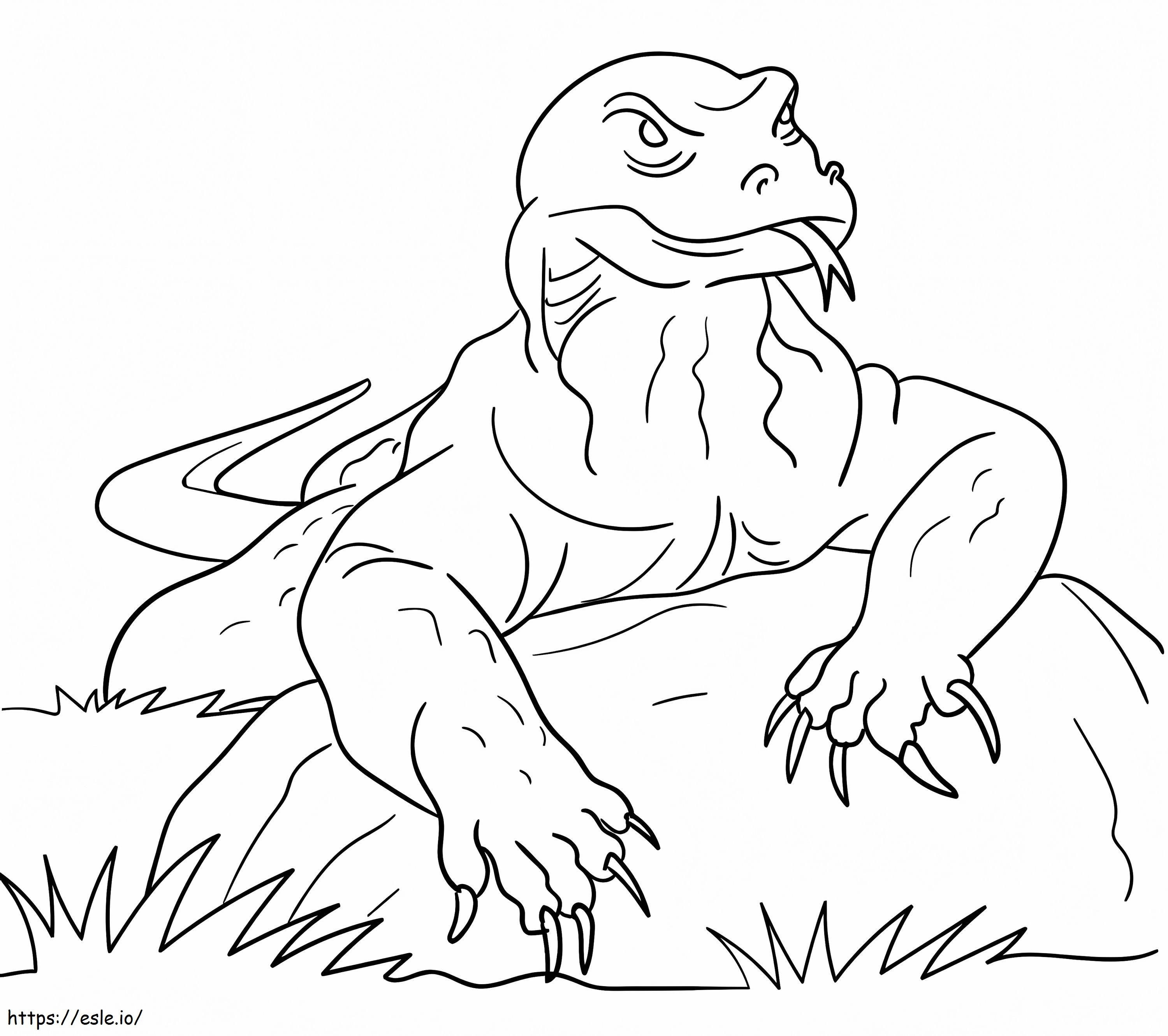 Coloriage Dragon de Komodo sur le rocher à imprimer dessin