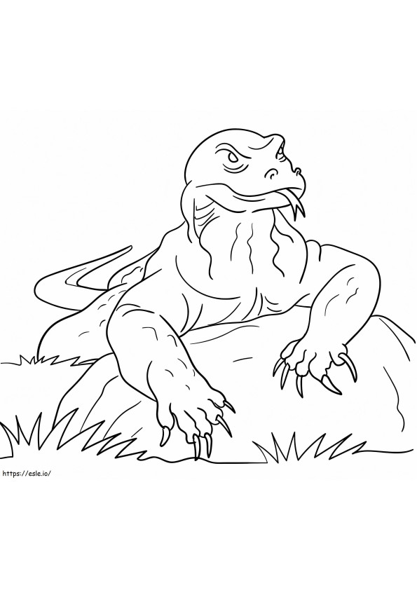 Dragón de Komodo sobre roca para colorear