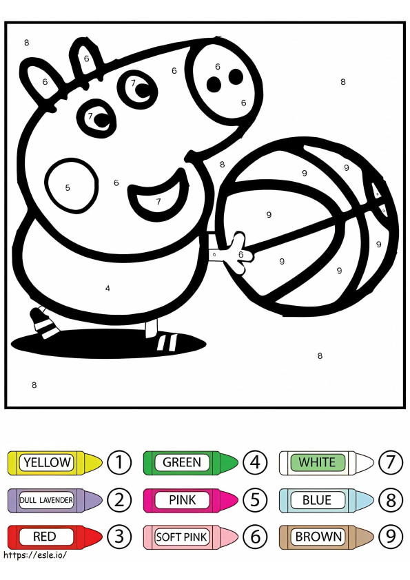 Peppa Pig spelen, kleur op nummer kleurplaat