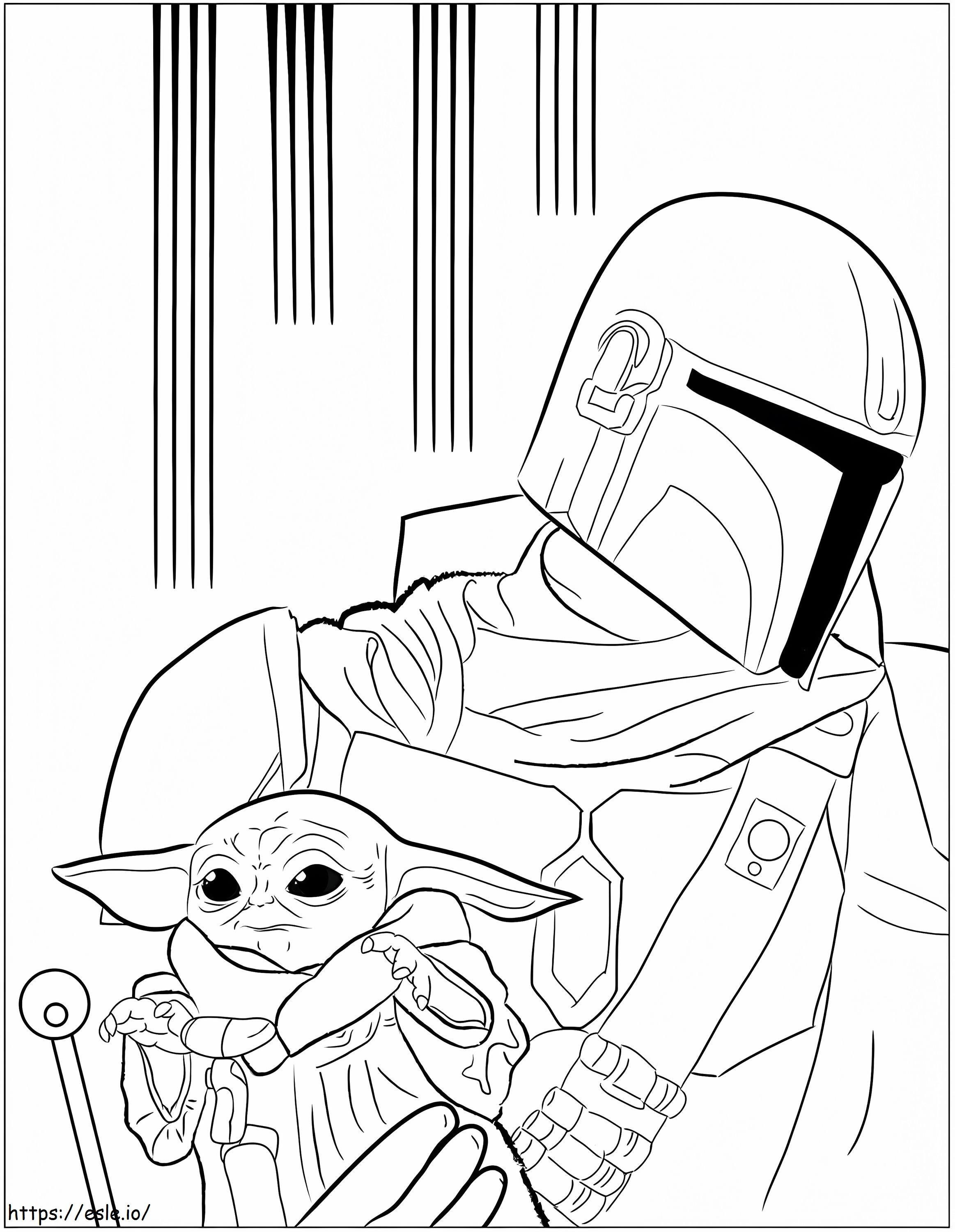 Mandalorian și Baby Yoda de colorat