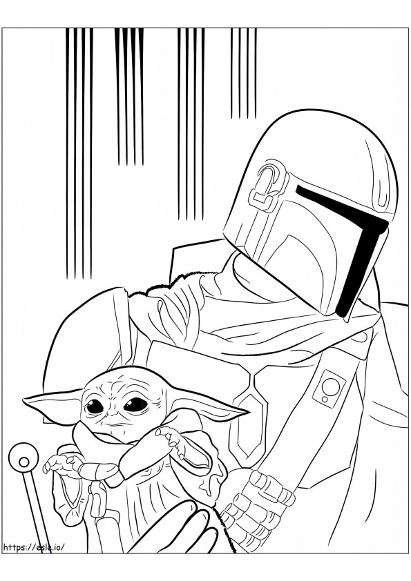 Mandalorian ja Baby Yoda värityskuva