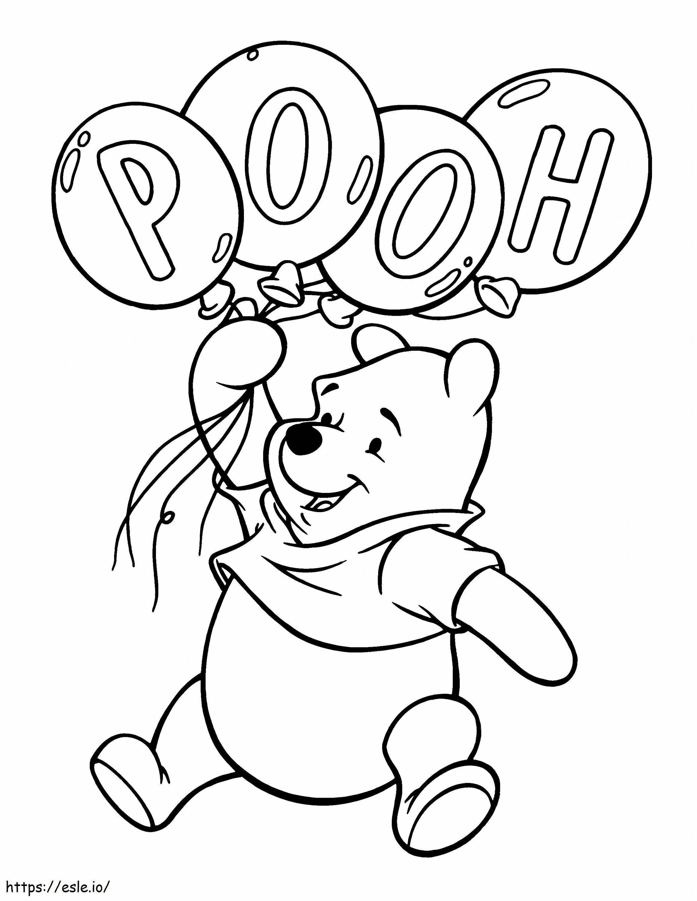 Ursinho Pooh segurando balões para colorir