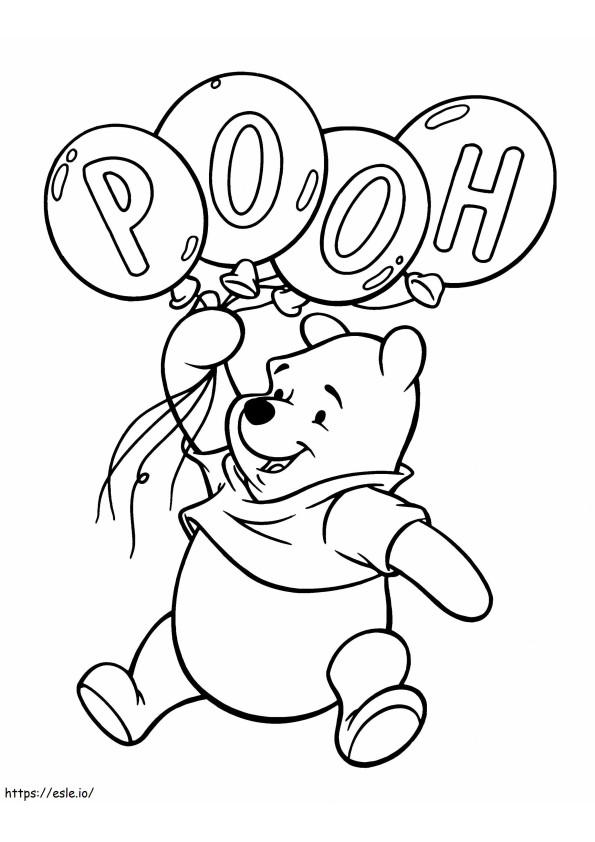 Winnie The Pooh sosteniendo globos para colorear