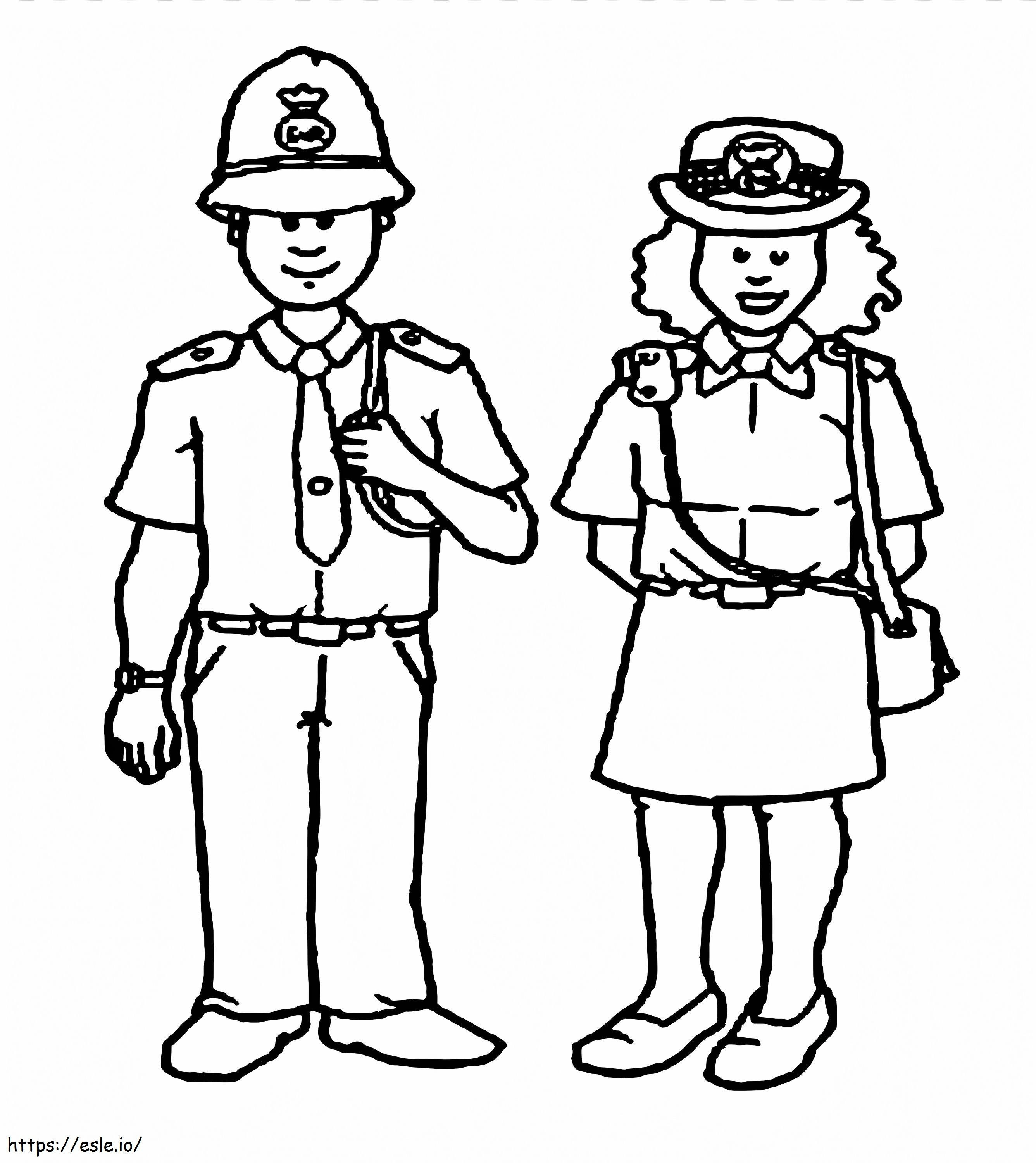 Desenho de polícia e mulher para colorir