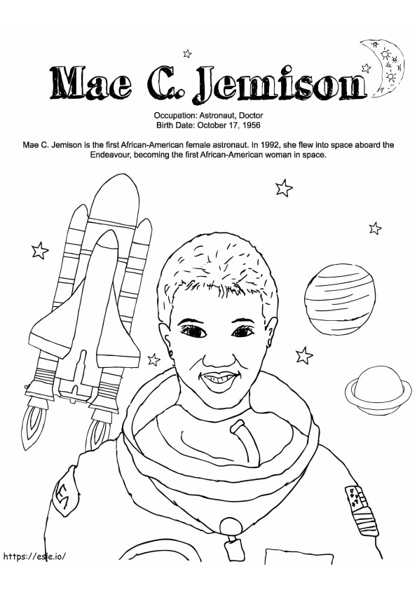 Printable Mae Jemison coloring page