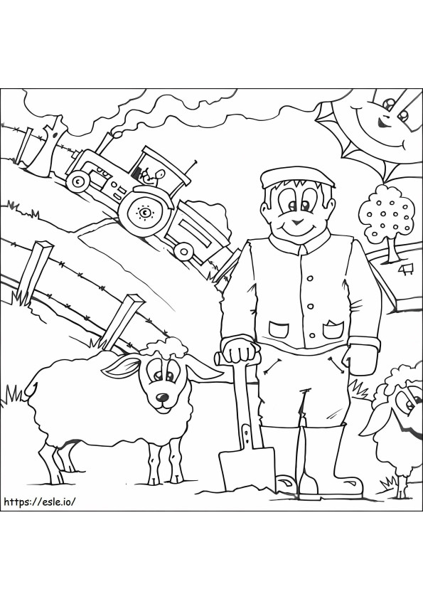 Maanviljelijä ja lampaat värityskuva
