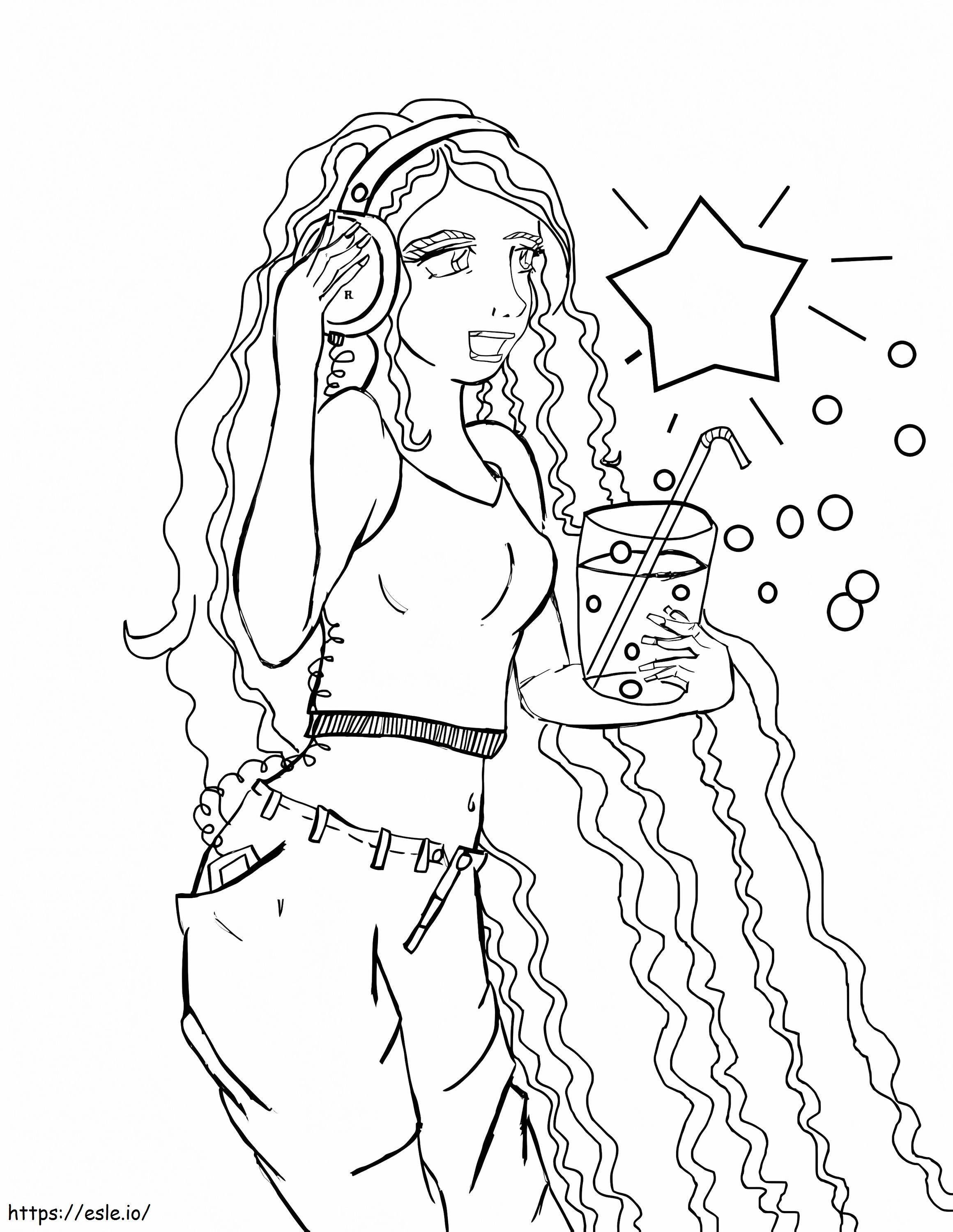 Girl In Headphones coloring page