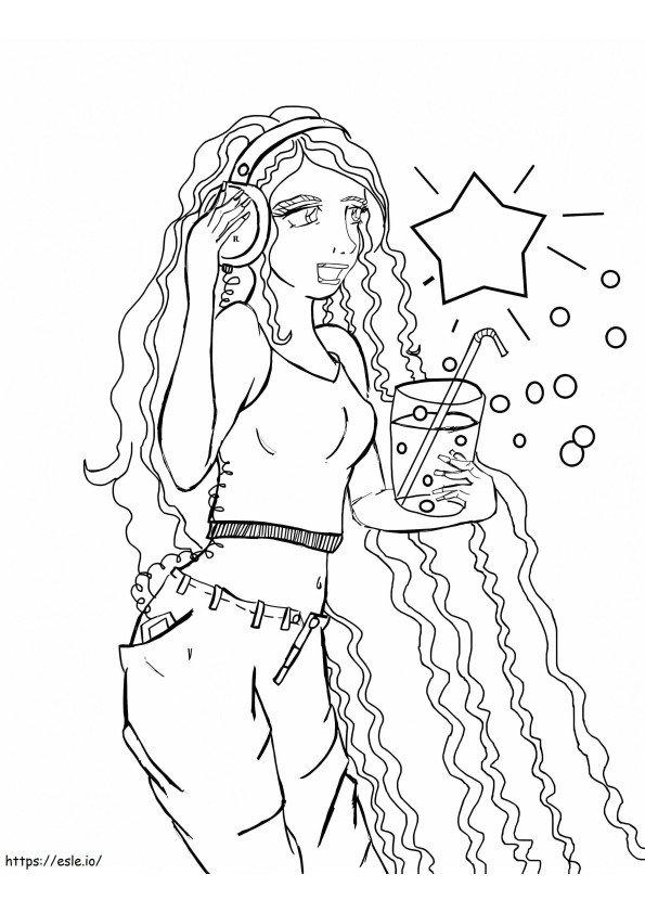 Girl In Headphones coloring page
