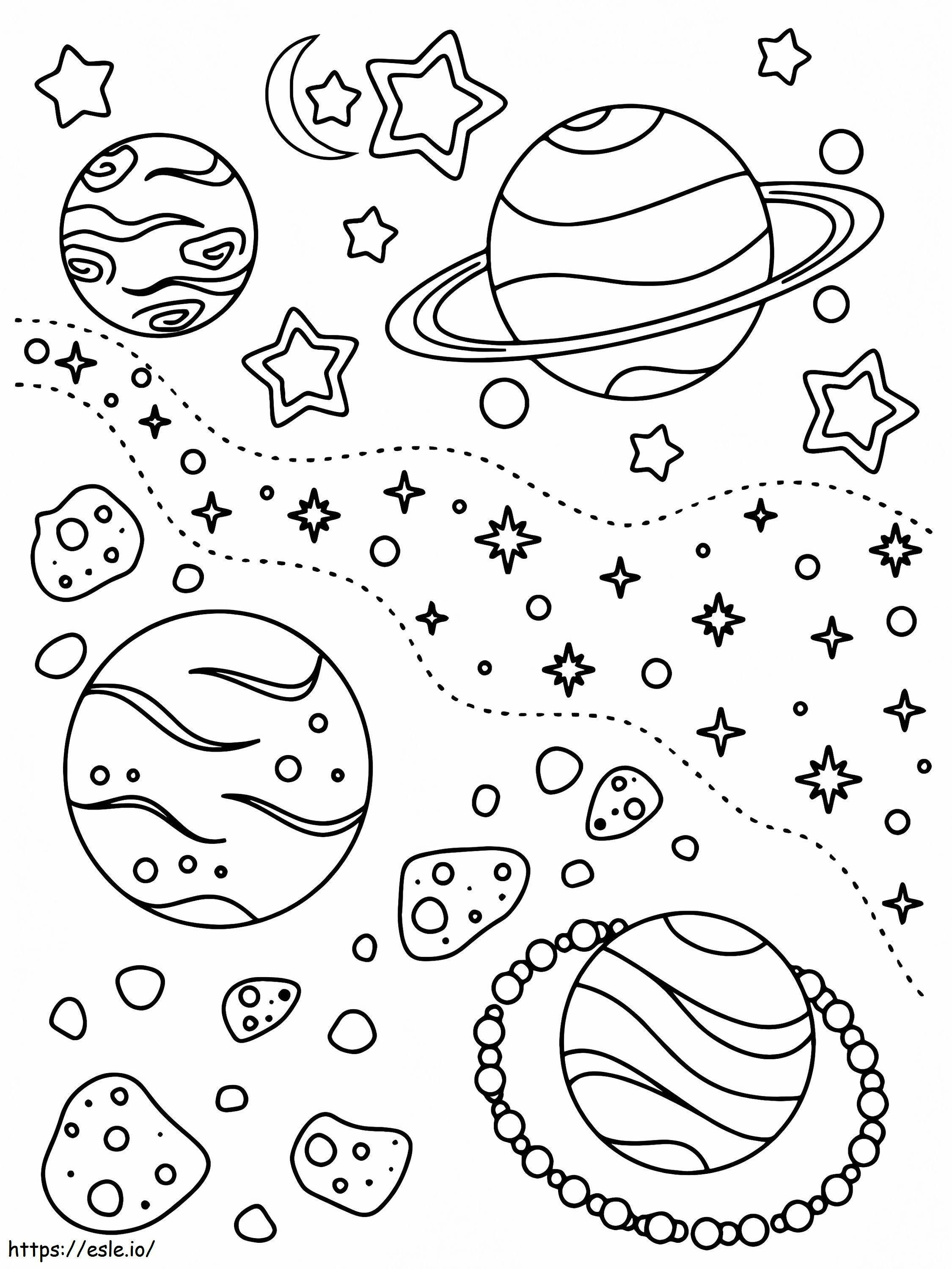 Planetas elegantes no espaço para colorir