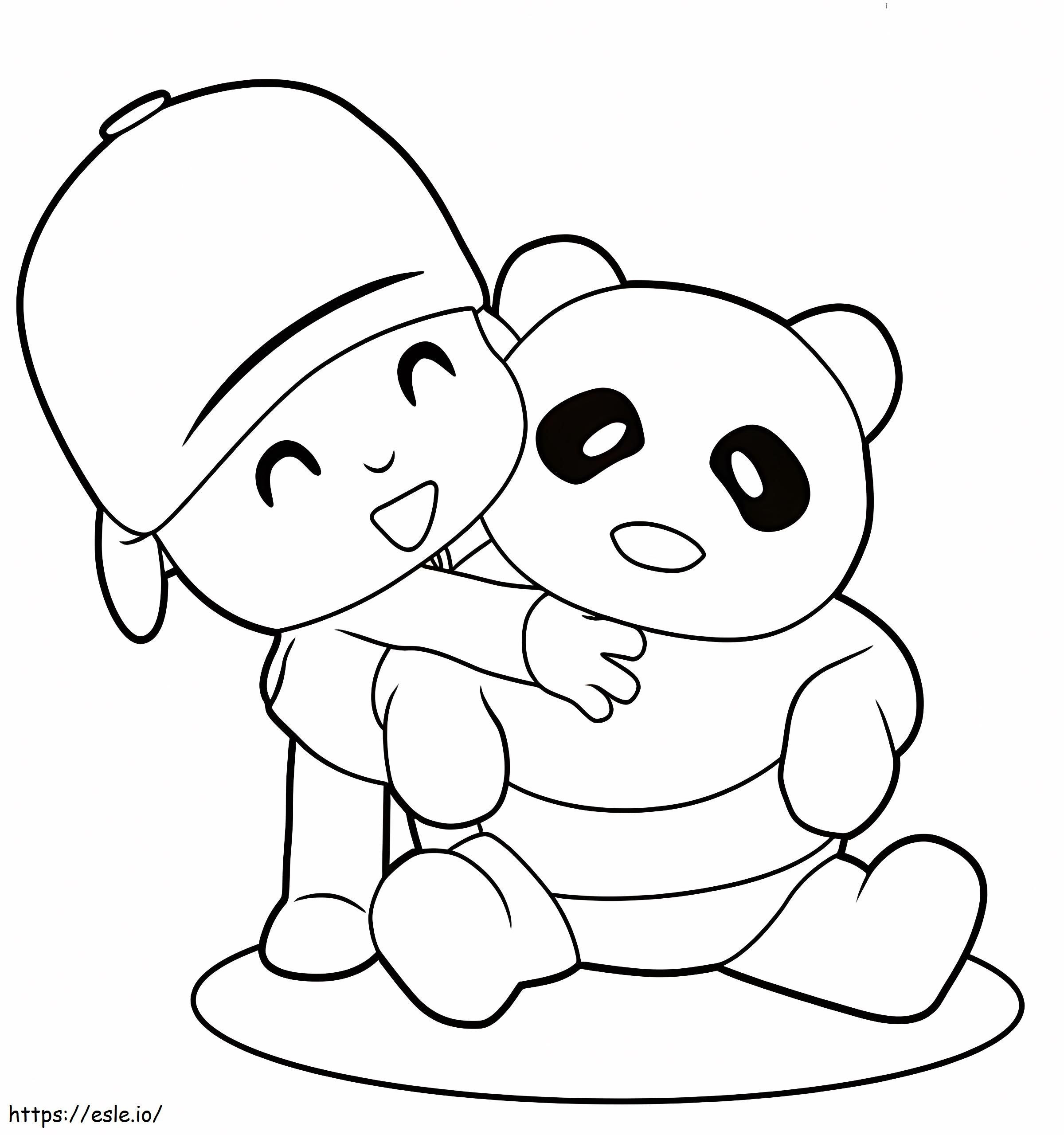 Coloriage Pocoyo embrasse Panda à imprimer dessin