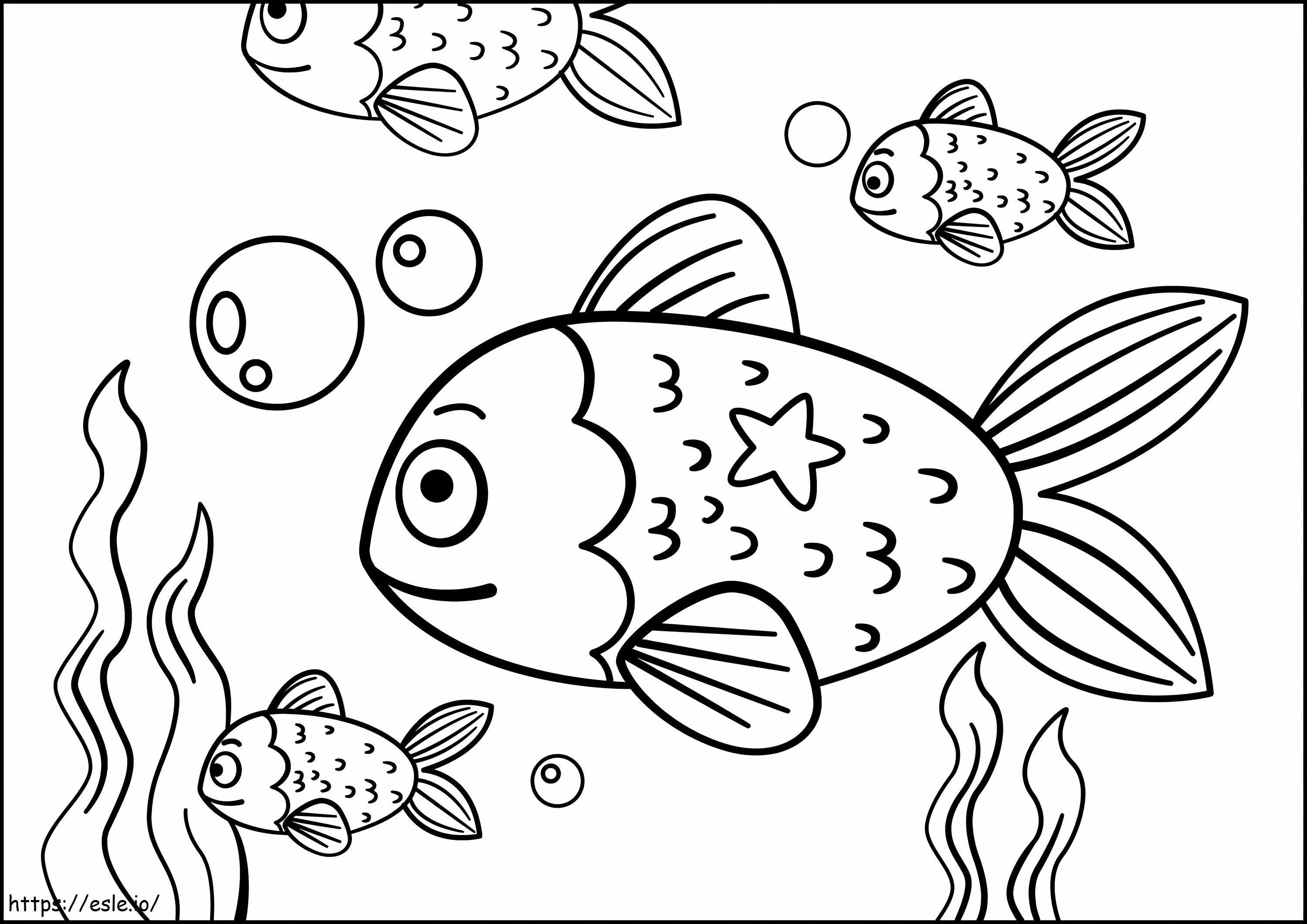 Quatro peixes no mar para colorir