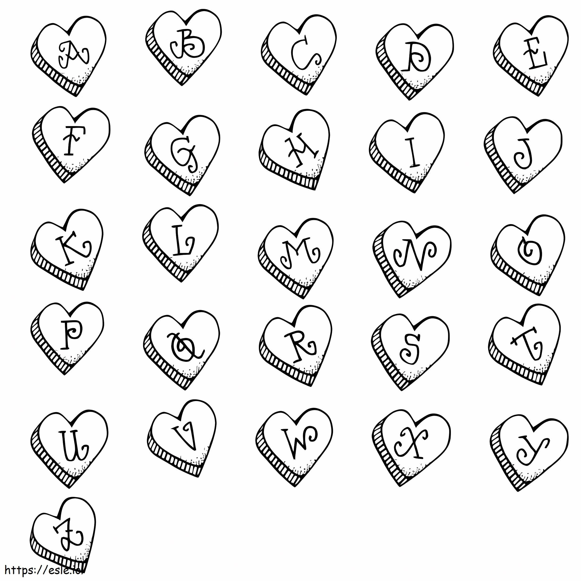 Coloriage Coeurs avec lettres esthétiques à imprimer dessin