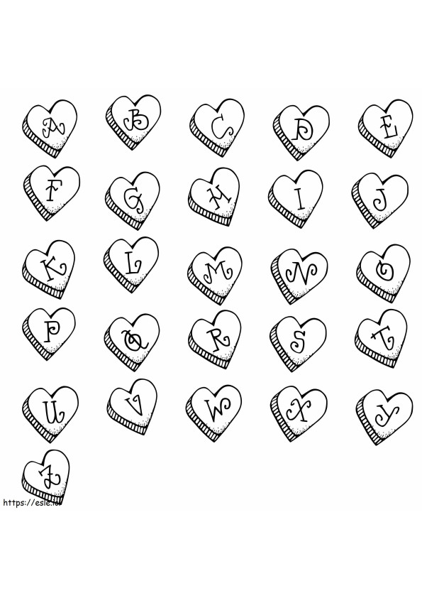 Hearts With Letters Aesthetic coloring page