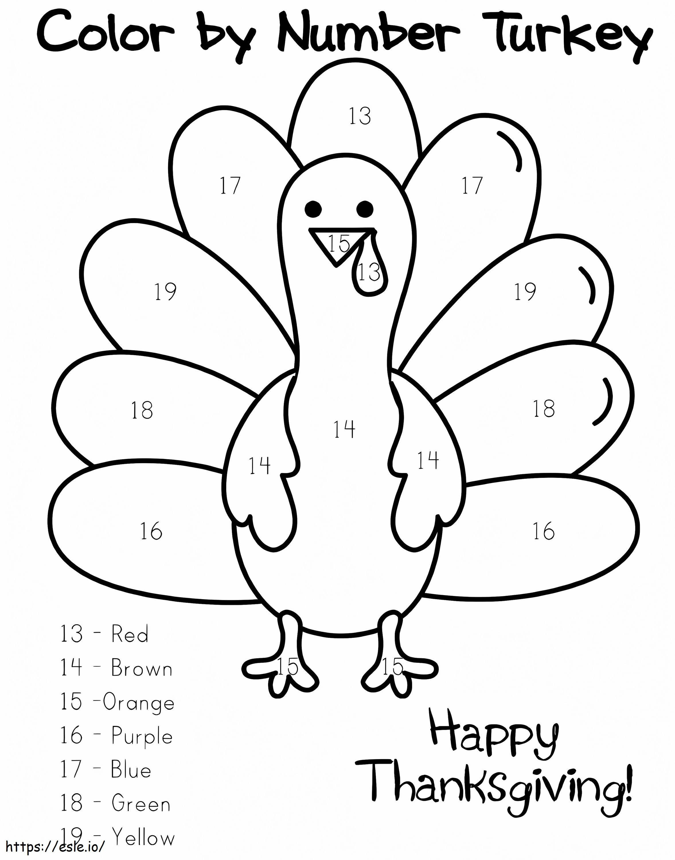 Coloriage Joyeux Thanksgiving couleur par numéro à imprimer dessin