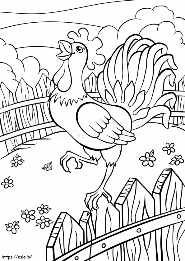 Rooster In Farm coloring page